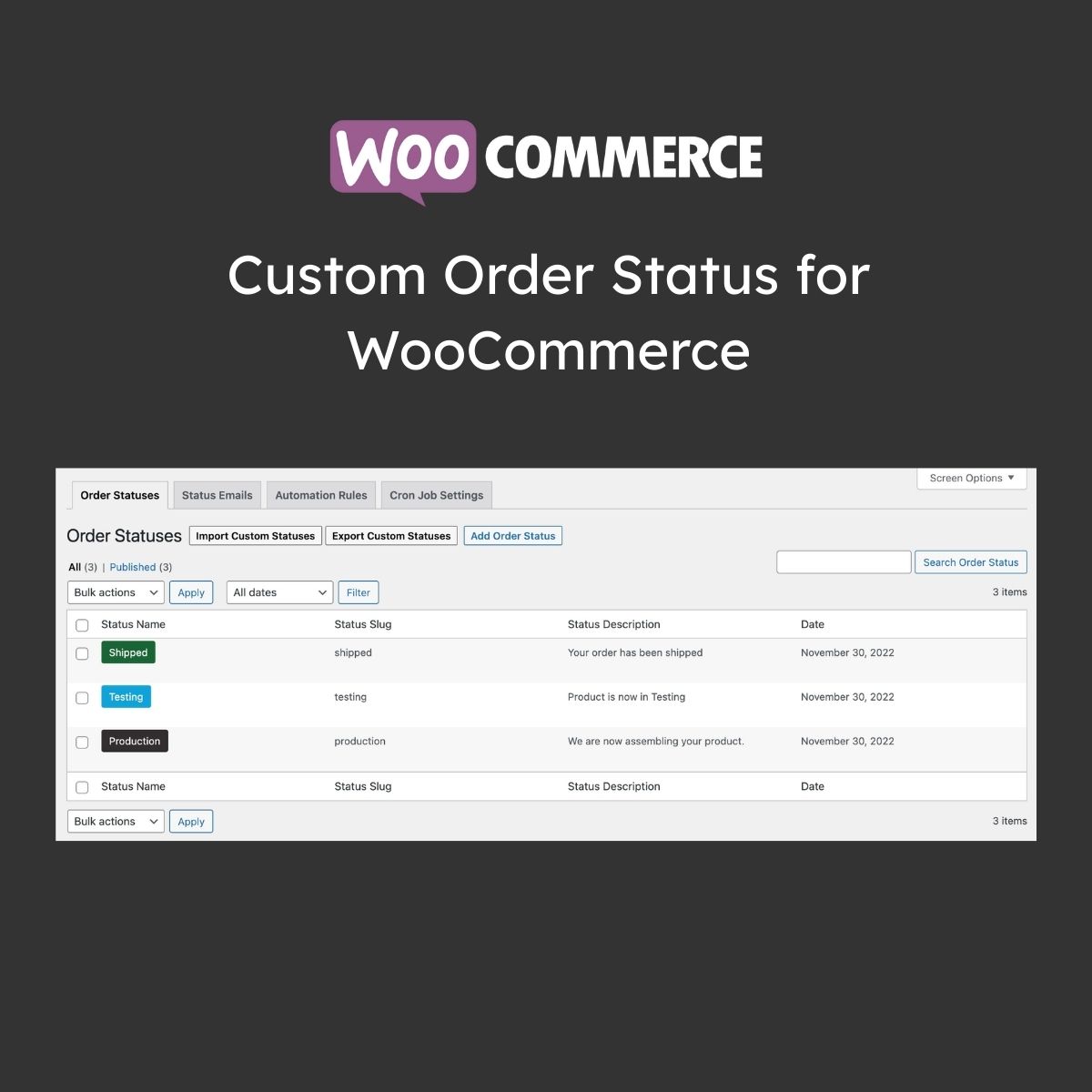 Custom Order Status for WooCommerce