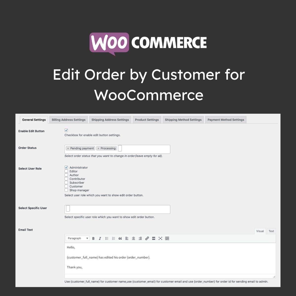 Edit Order by Customer for WooCommerce