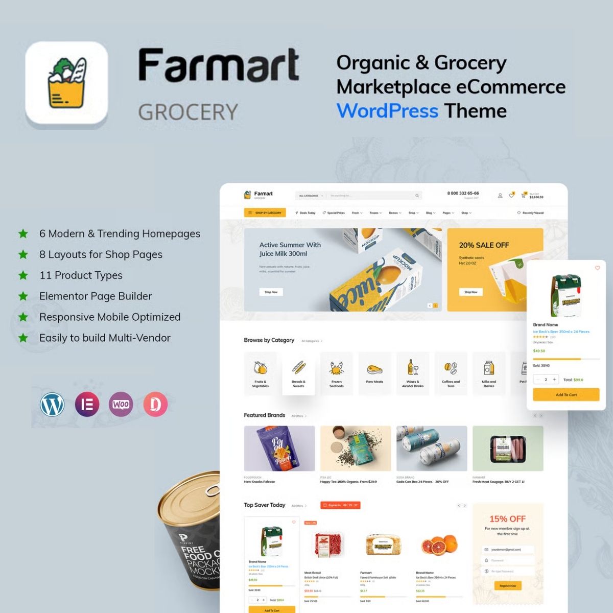 Farmart - Organic & Grocery Marketplace WordPress Theme