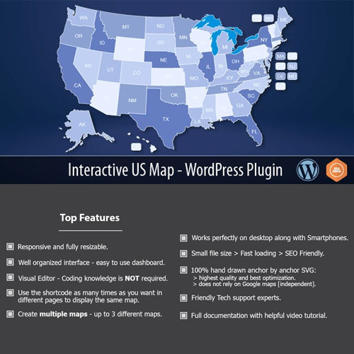 Interactive US Map $4.49 (85% Off) | PluginTheme.net