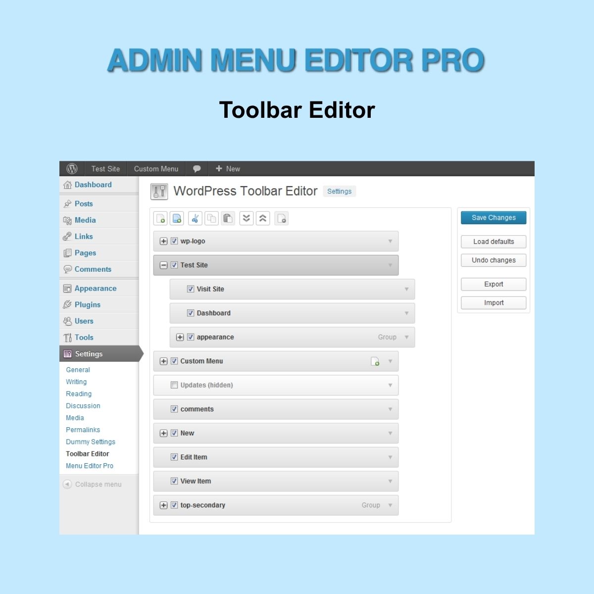 Admin Menu Editor Pro - Toolbar Editor