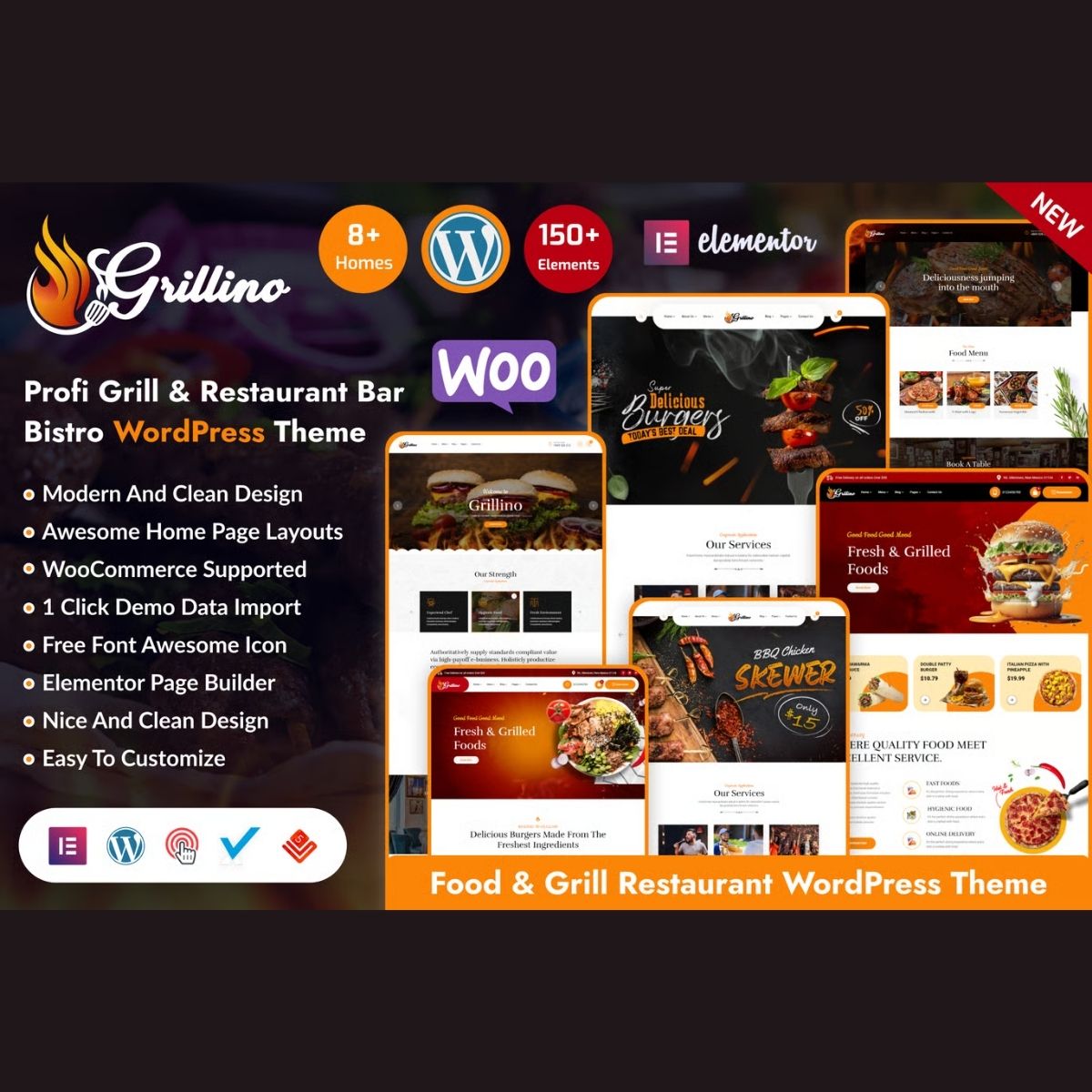 Grillino - Grill, Bar & Restaurant Shop WordPress Theme