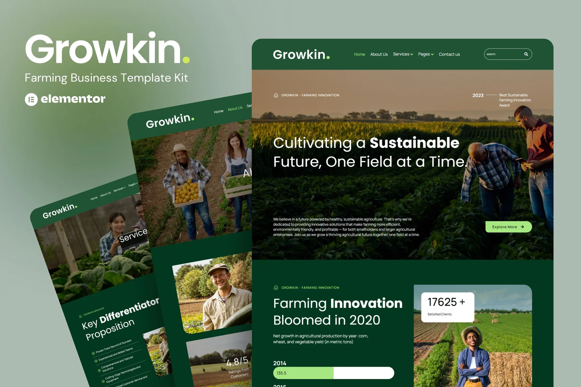 Growkin - Farming Business Website Elementor Template Kits