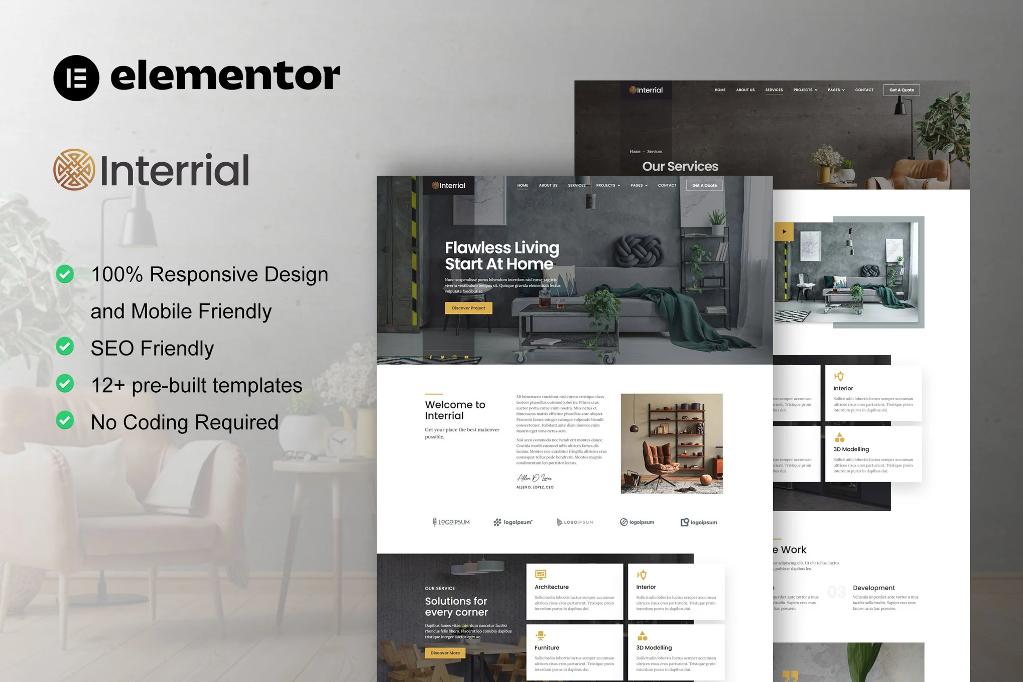 Interrial - Interior Design Service Elementor Template Kit  