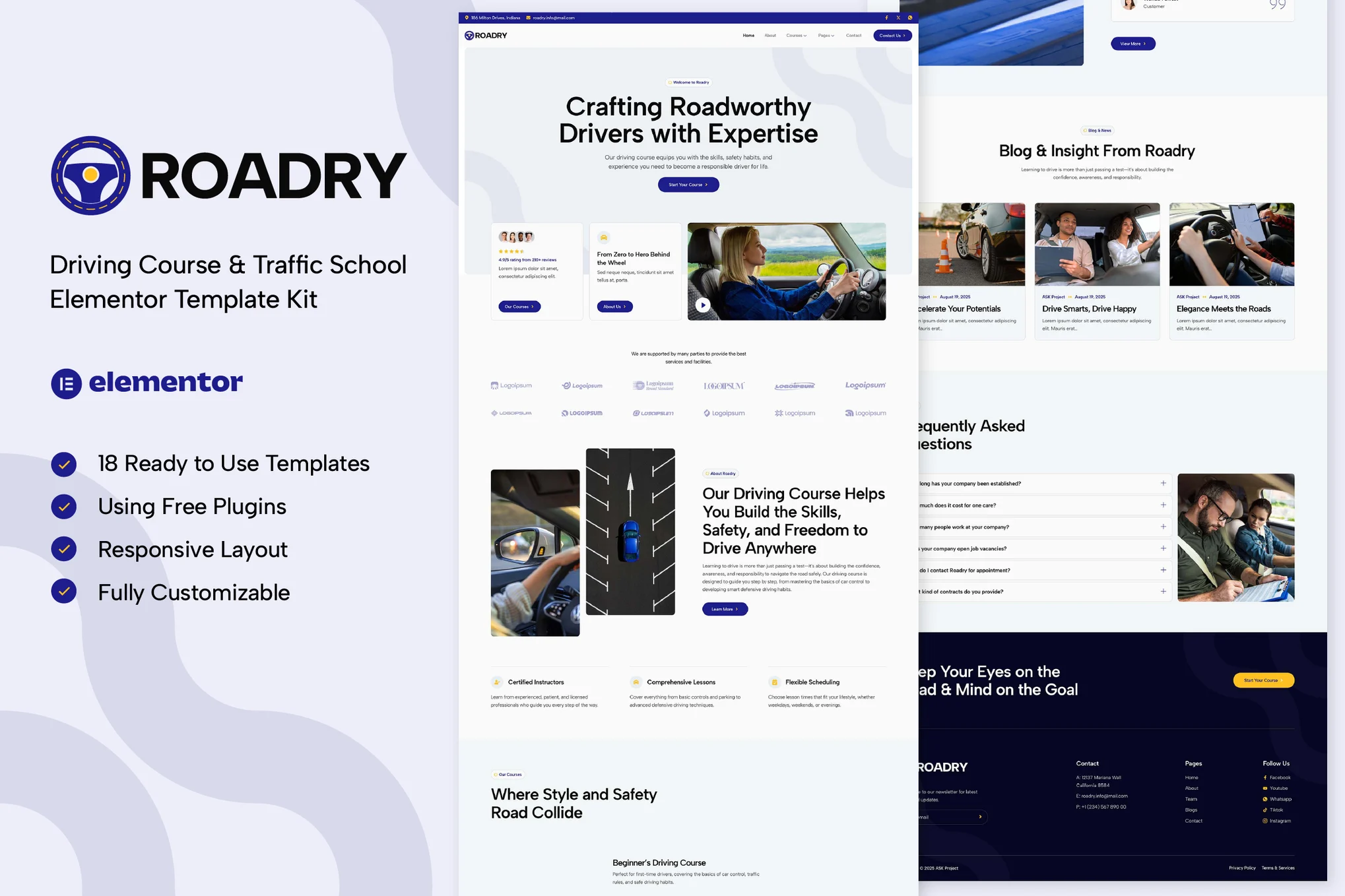 Roadry - Driving Course & Traffic School Elementor Template Kit